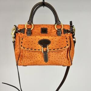 Orange and brown Dooney & Bourke ostrich leather mini handbag